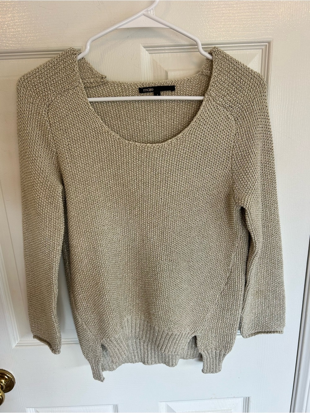 Maje Gold Shimmer Scoop Neck Knit Sweater Size 1 (Small)